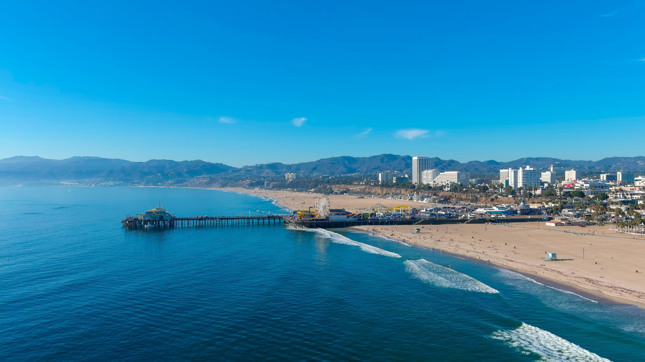 Aerial shot of Santa Monica Beach in California