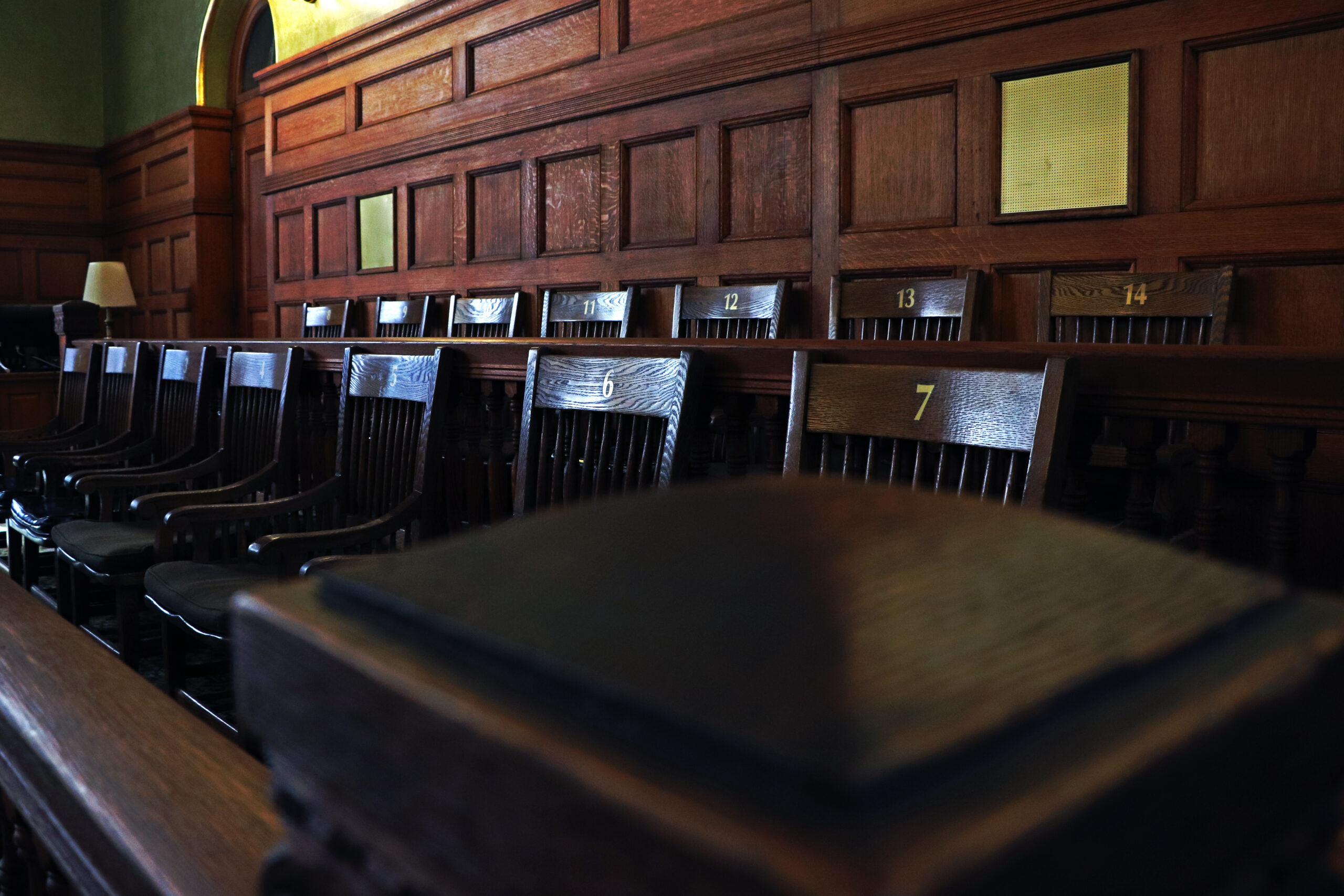 Jury box in courtroom
